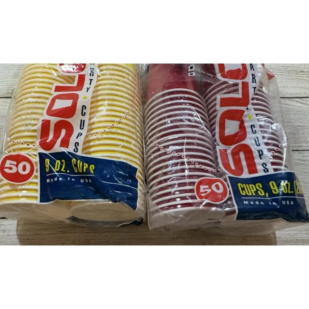 2 Vintage Pkgs SOLO Red & Yellow Party Cups 9 ounces Movie Prop Made in USA TubH